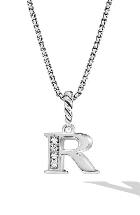 Pavé Initial Pendant Necklace in Sterling Silver with Diamond