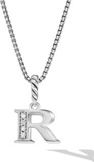 David Yurman Pavé Initial Pendant Necklace in Sterling Silver with Diamond