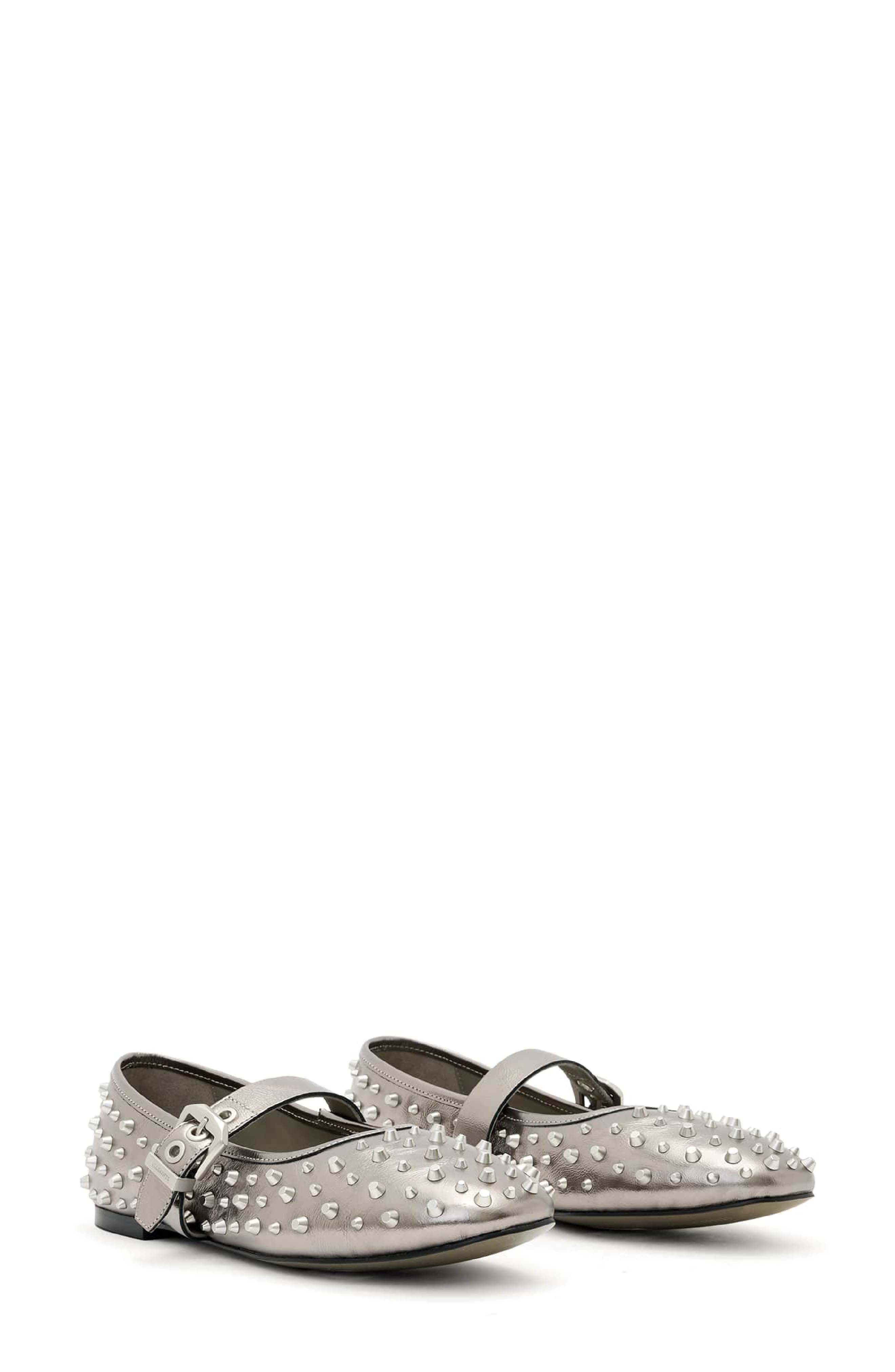AllSaints Holly Studded Ballet Flat, Main, color, Gunmetal Grey