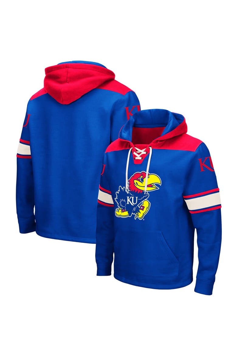 Men's Colosseum Royal Kansas Jayhawks 2.0 Lace-Up Pullover Hoodie, Main, color, Royal