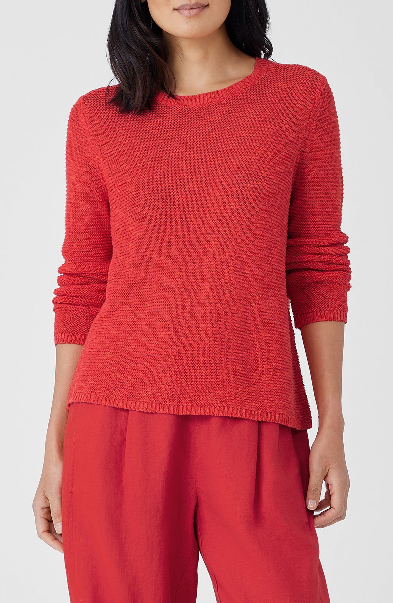 Eileen Fisher Textured Crewneck Organic Linen & Cotton Sweater