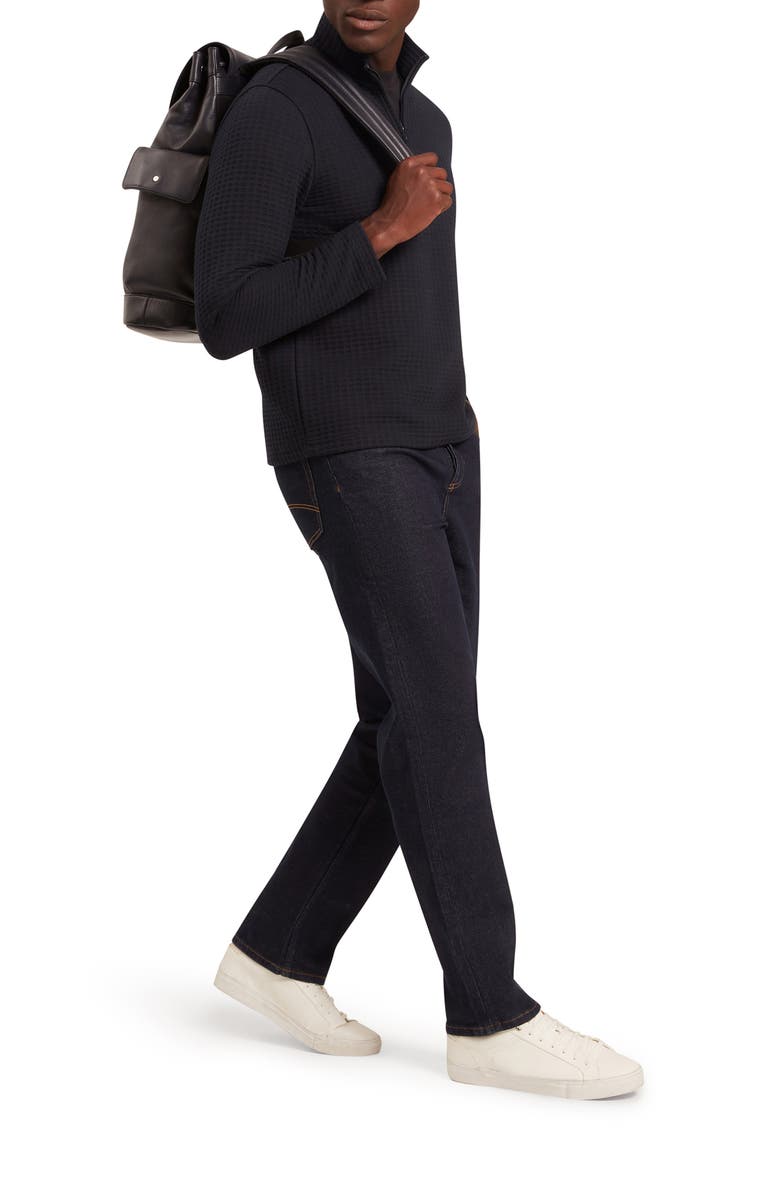 Ted Baker Caindle Black Waffle Texture Quarter Zip Pullover, Alternate, color, Navy