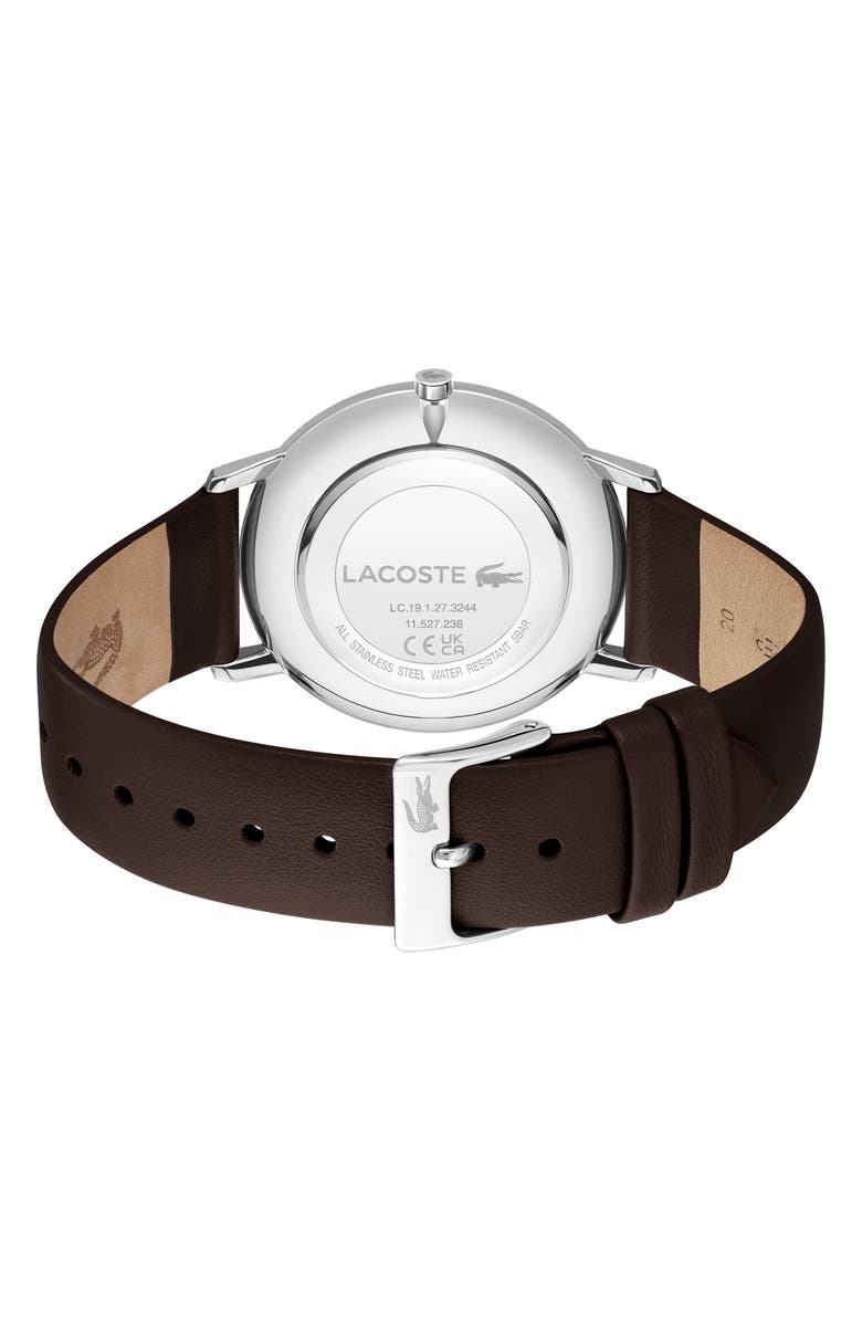 Lacoste Crocorigin Navy Leather Strap Watch, 40mm, Alternate, color, Brown
