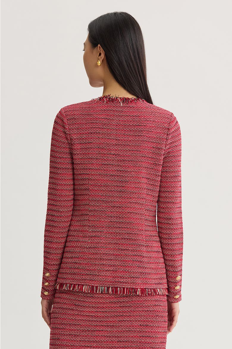 x Anna Marie Fringe Trim Tweed Knit Jacket, Alternate, color, Holiday/French Almond
