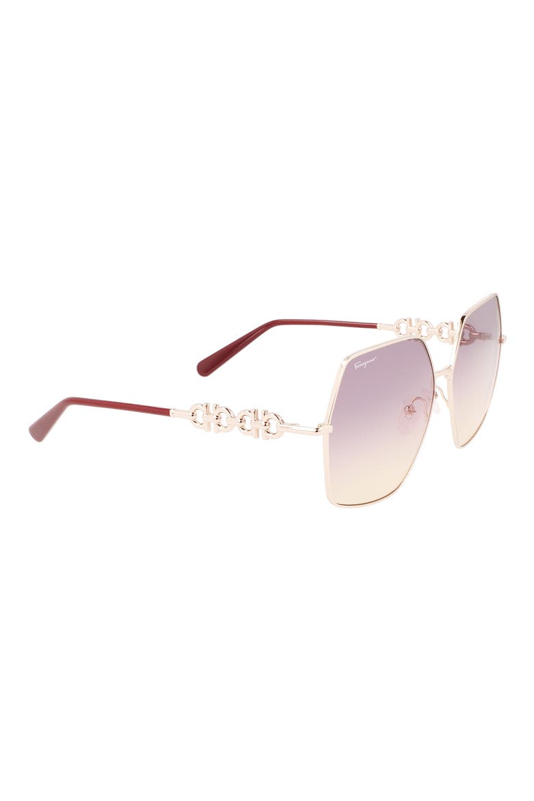 Gancini 61mm Gradient Rectangular Sunglasses, Alternate, color, ROSE GOLD/BORDEAUX