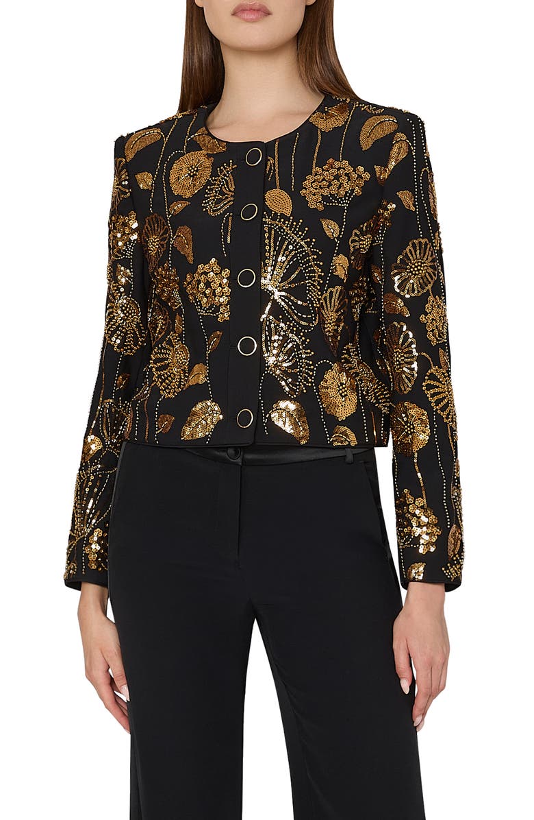 Milly Phoebe Floral Field Sequin Jacket, Main, color, 