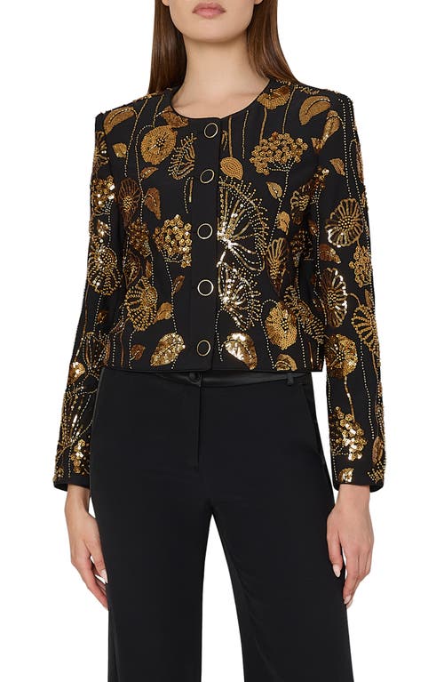 Milly Phoebe Floral Field Embroidered Jacket In Gold/black