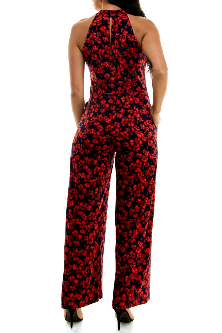 Twisted Halter Neck Jumpsuit, Alternate, color, NAVY/RED
