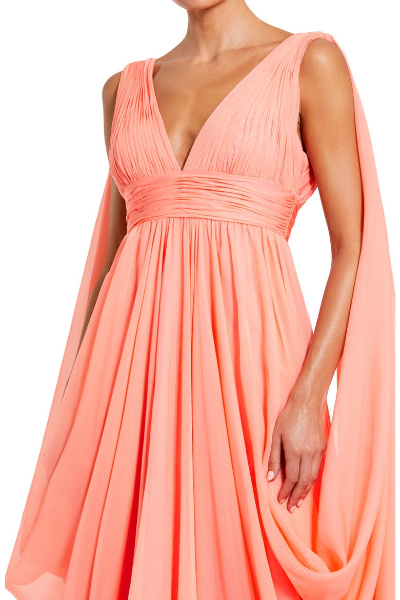 Drape Detail V Neck Chiffon Gown, Alternate, color, Coral