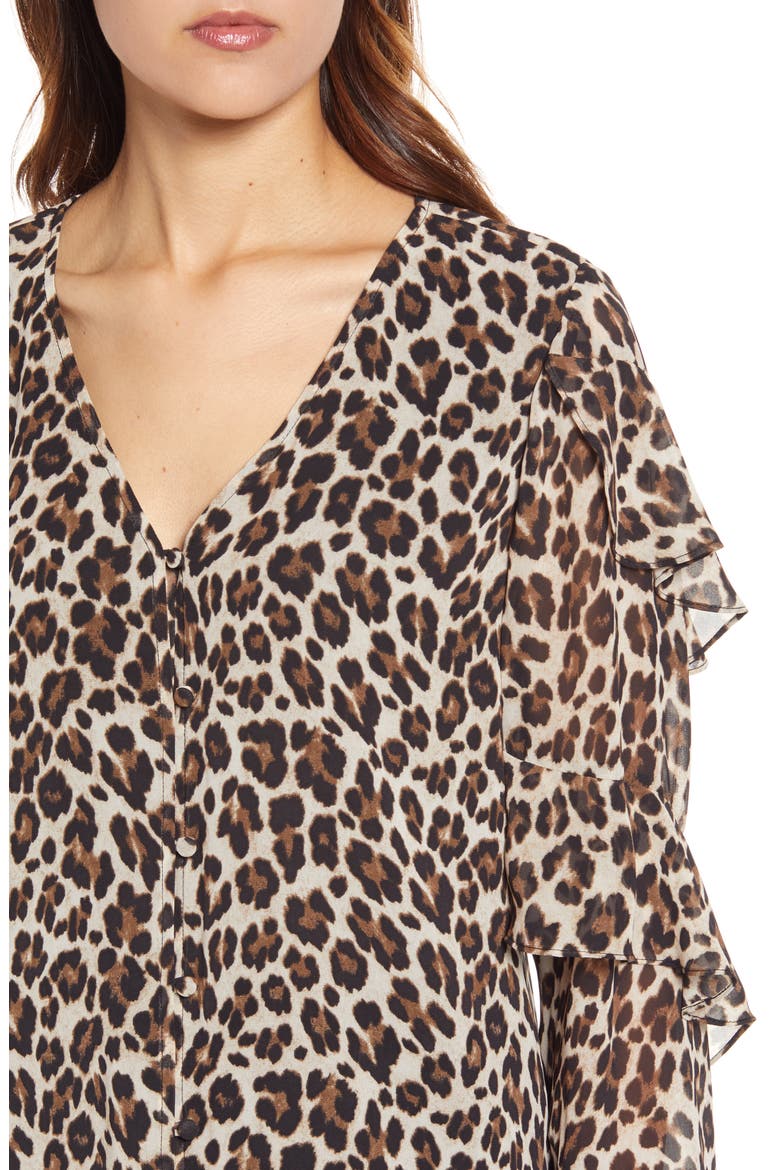 Leopard Print Tiered Sleeve Blouse, Alternate, color, RICH BLACK