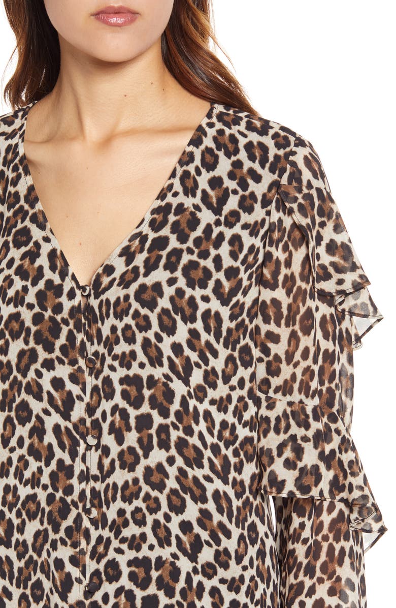 Vince Camuto Leopard Print Tiered Sleeve Blouse, Alternate, color,