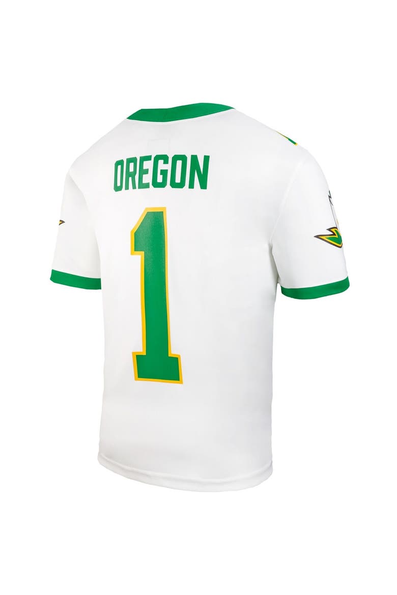 Youth Nike #1 White Oregon Ducks Vapor Fusion Jersey, Alternate, color, White