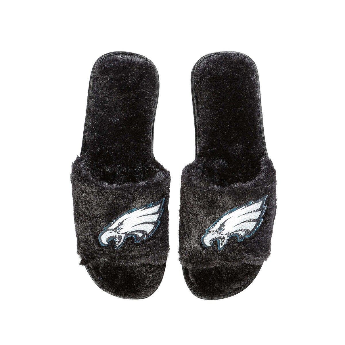 FOCO Women's FOCO Black Philadelphia Eagles Rhinestone Fuzzy Slippers, Main, color, 