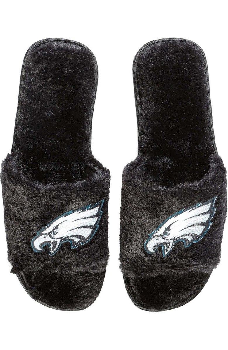 FOCO Women's FOCO Black Philadelphia Eagles Rhinestone Fuzzy Slippers, Main, color,