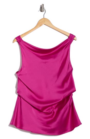 Renee C Open Back Ruched Sleeveless Satin Top In Dark Fuchsia