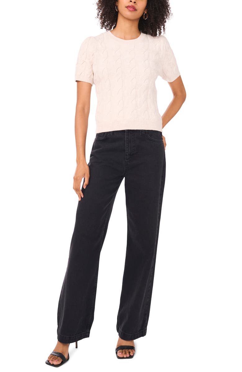 1.STATE Cable Knit Puff Sleeve Sweater, Alternate, color, Sugar