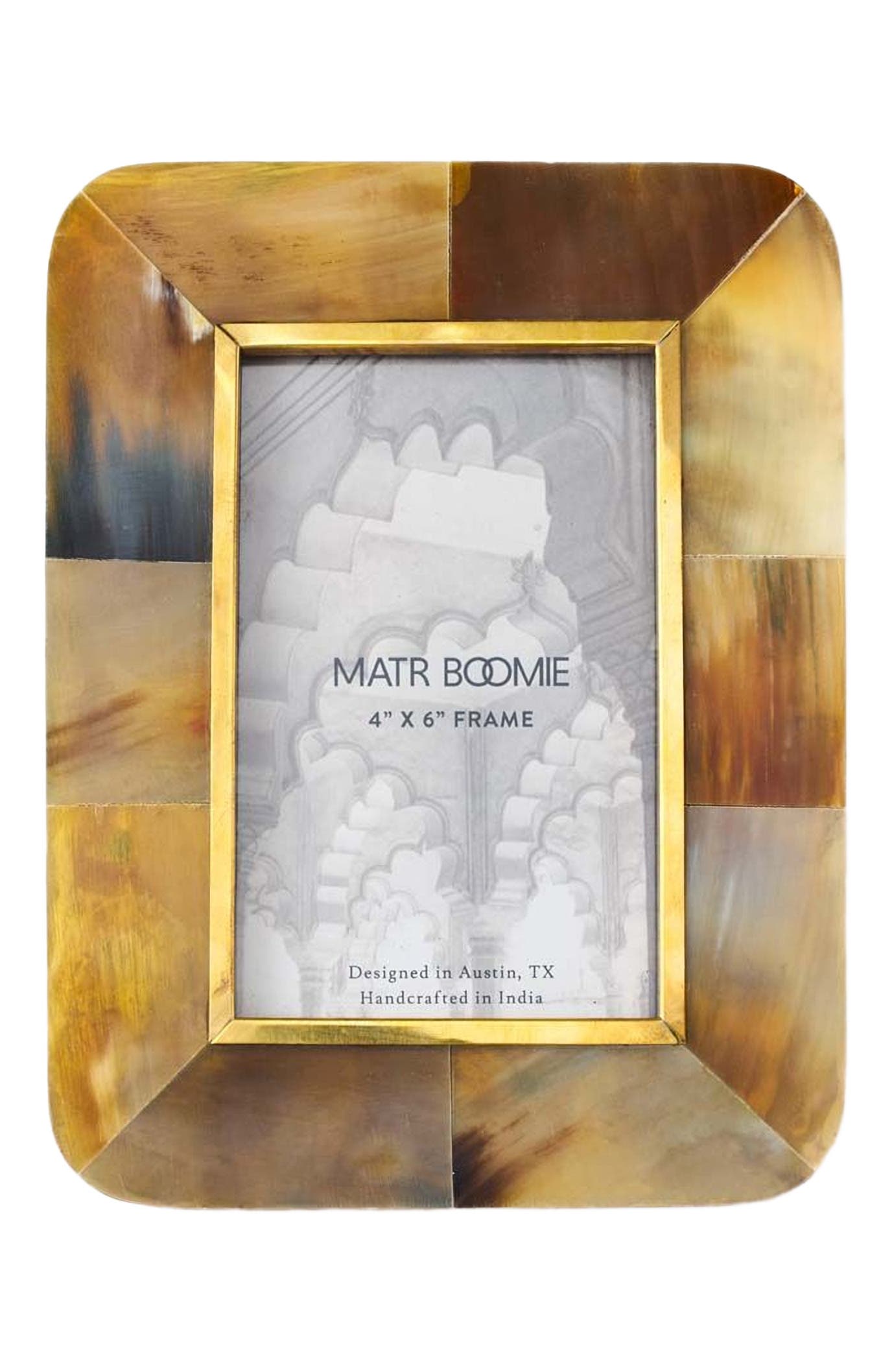 Matr Boomie Kachhua Picture Frame - Horn, Brass Inlay in Brown 