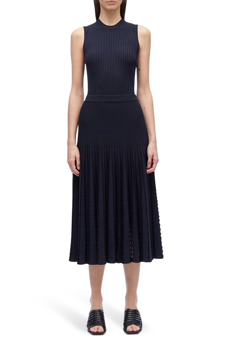 Pointelle Rib Midi Skirt, Main, color, NAVY BLACK