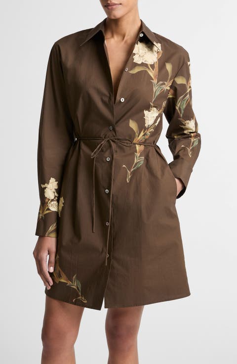 Iris Floral Print Tie Waist Long Sleeve Shirtdress