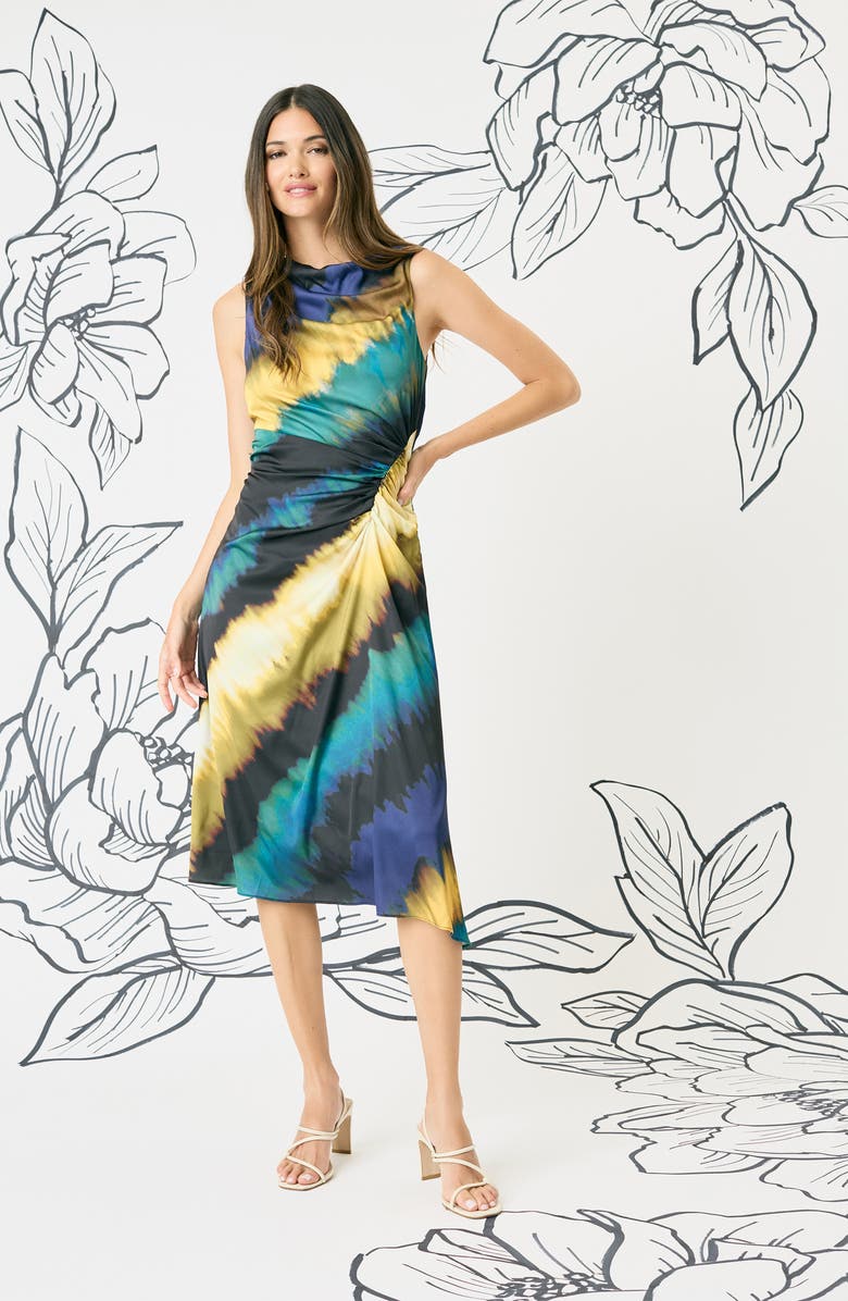 Maggy London Ruched Asymmetric Hem Midi Dress, Alternate, color, 