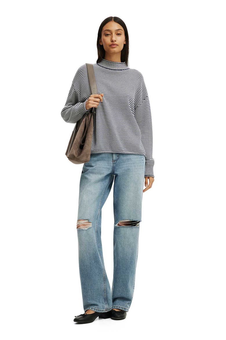 Women's Mila Mock Neck Sweater, Alternate, color, Shadow Navy Porcelain Stripe
