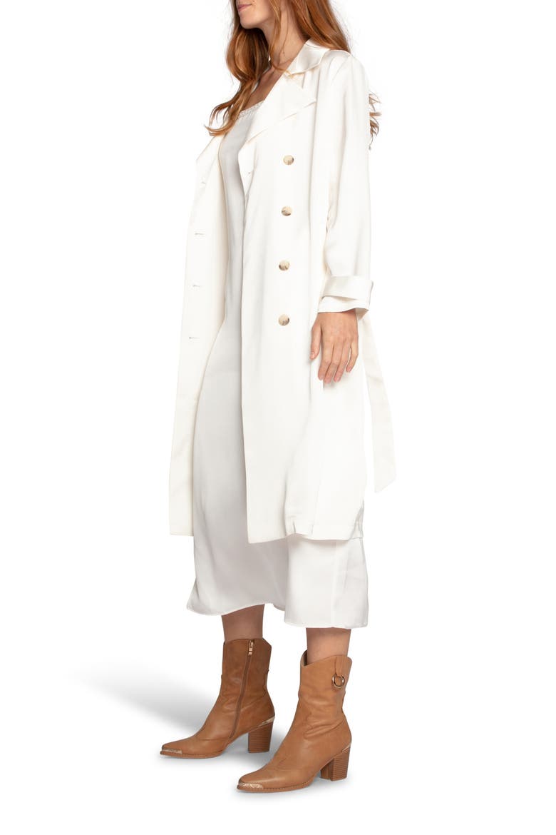 Love Language Double Breasted Satin Trench Coat, Alternate, color, OFF WHITE