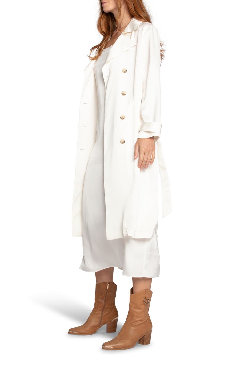 Belle & Bloom Love Language Double Breasted Satin Trench Coat, Alternate, color, Off White