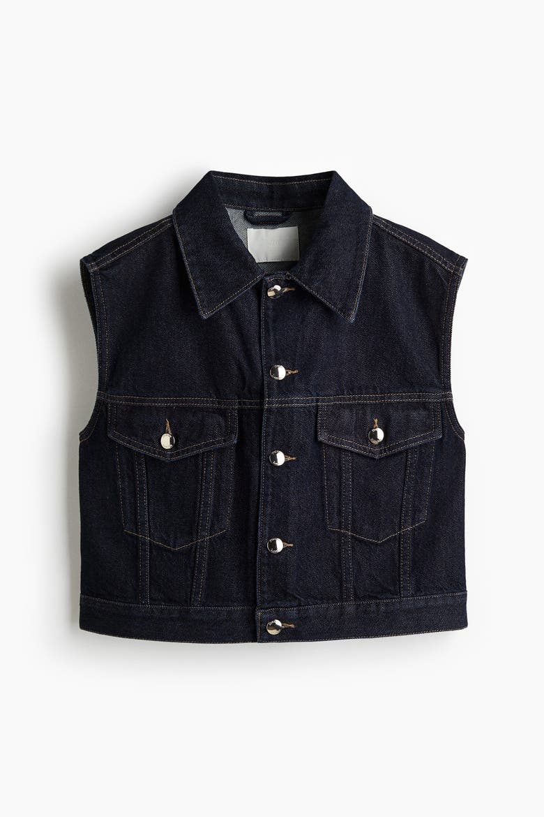 Cropped Denim Waistcoat, Alternate, color, Dark denim blue