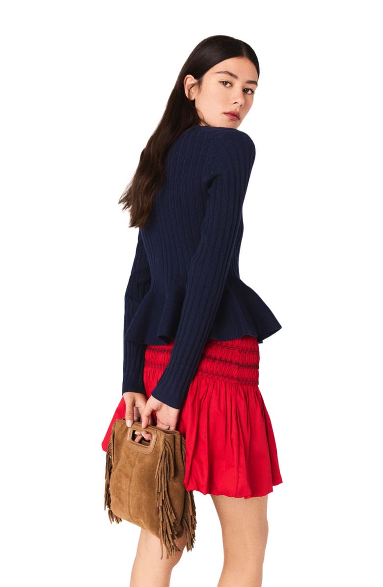 maje Peplum waist cardigan, Alternate, color, Navy