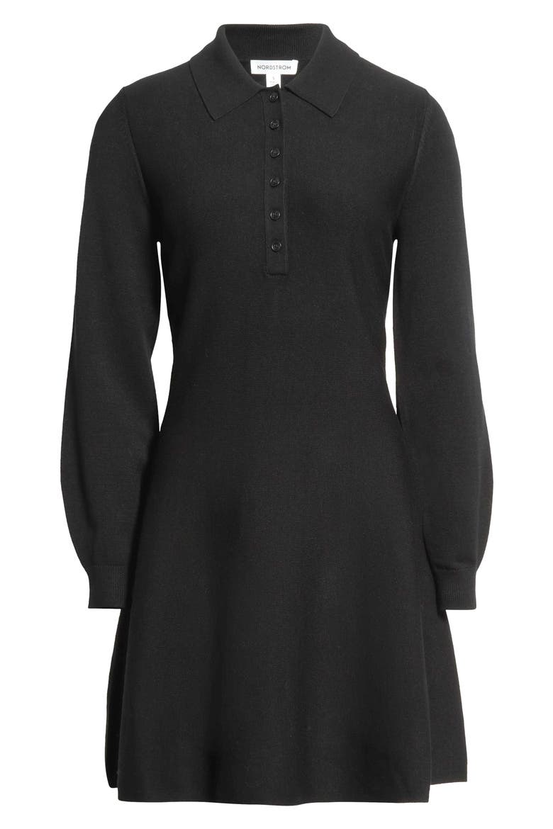 Polo Long Sleeve Minidress, Alternate, color, BLACK