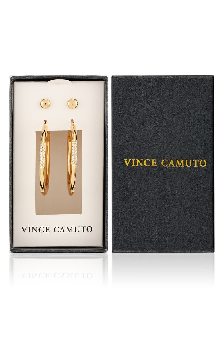 Vince Camuto Set of 2 Button Stud & Pavé Crystal Hoop Earrings, Main, color,