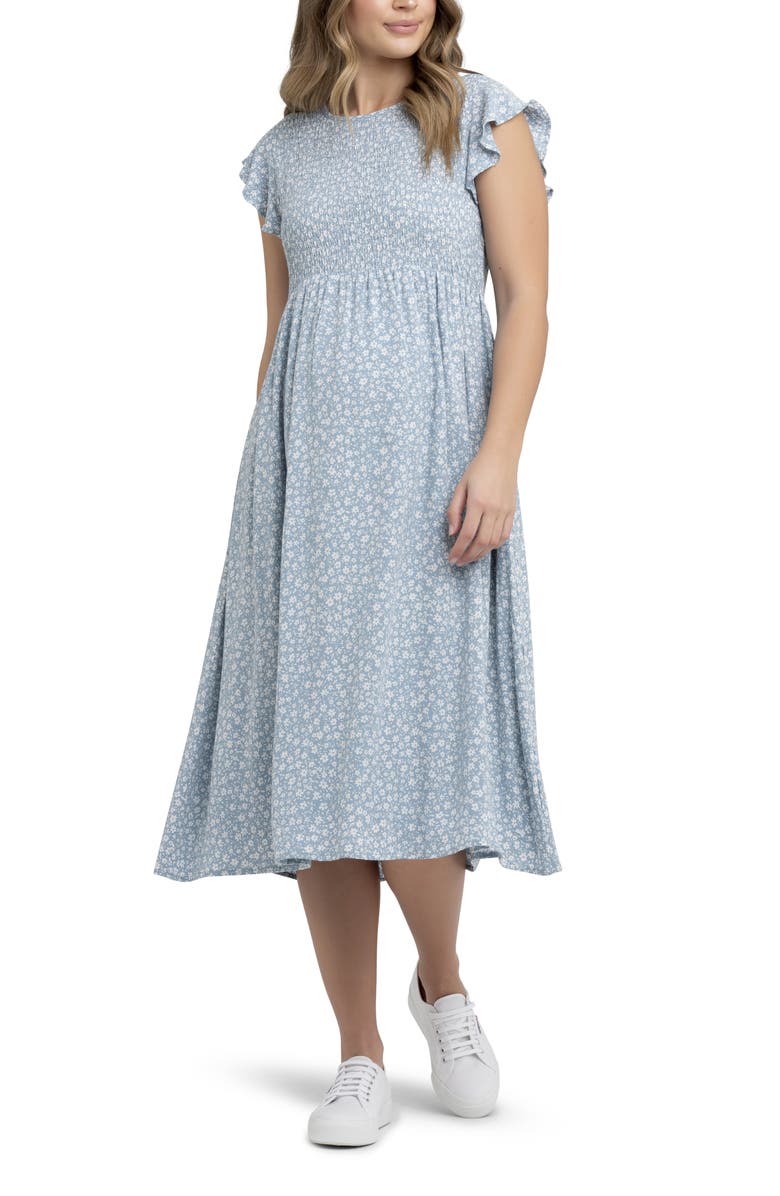 Ripe Maternity Ava Shirred Dress, Main, color, Petrol / White