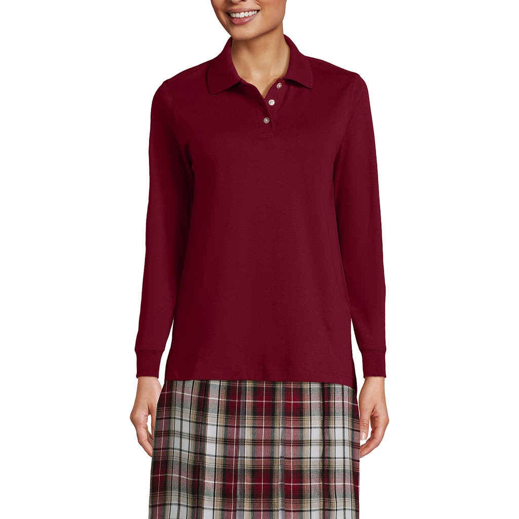 Lands' End School Uniform Long Sleeve Interlock Polo Shirt In Garnet