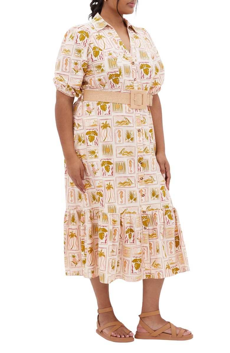 City Chic Anna Print Button-Up Shirtdress, Alternate, color, 