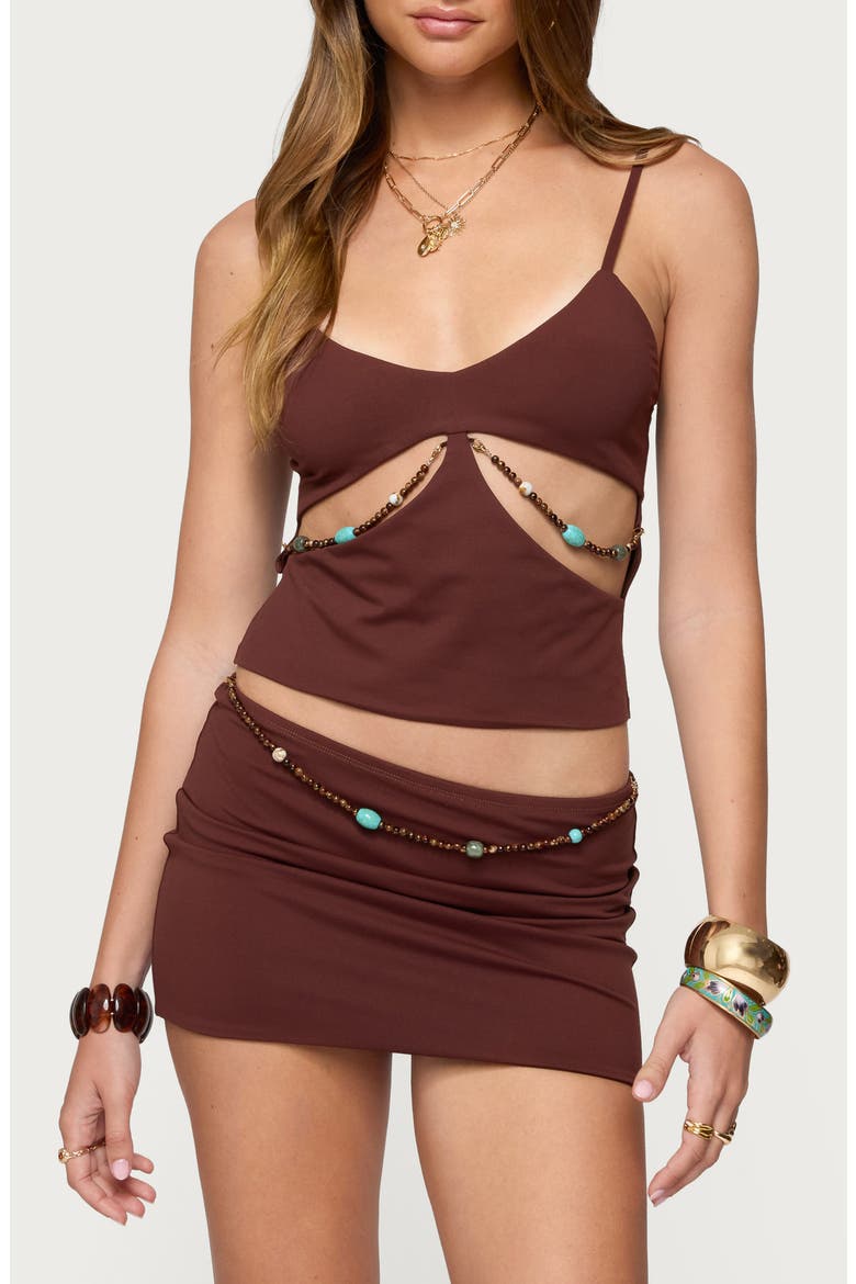 Neri Beaded Cutout Camisole, Main, color, BROWN