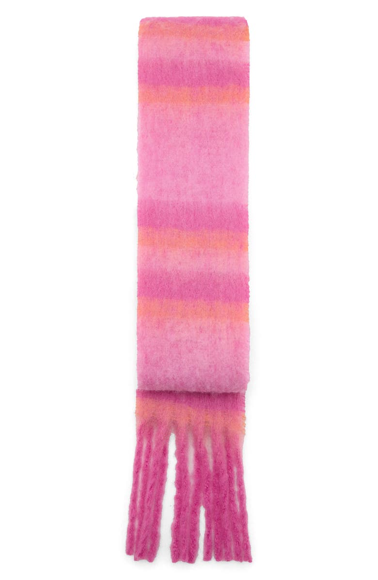 MANGO TEEN Striped Knit Fringe Scarf, Main, color, Pink