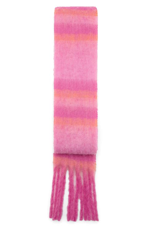 Striped Knit Fringe Scarf