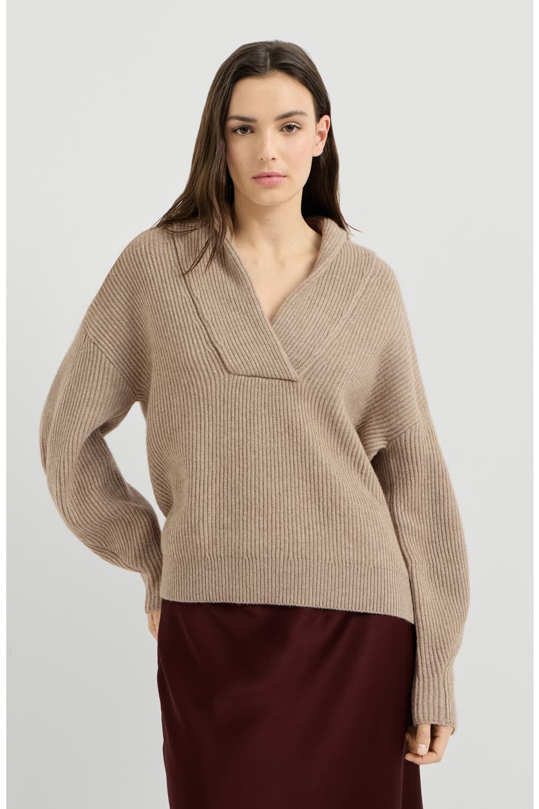 Cashmere English rib sweater with monili, Main, color, Cashmere Beige