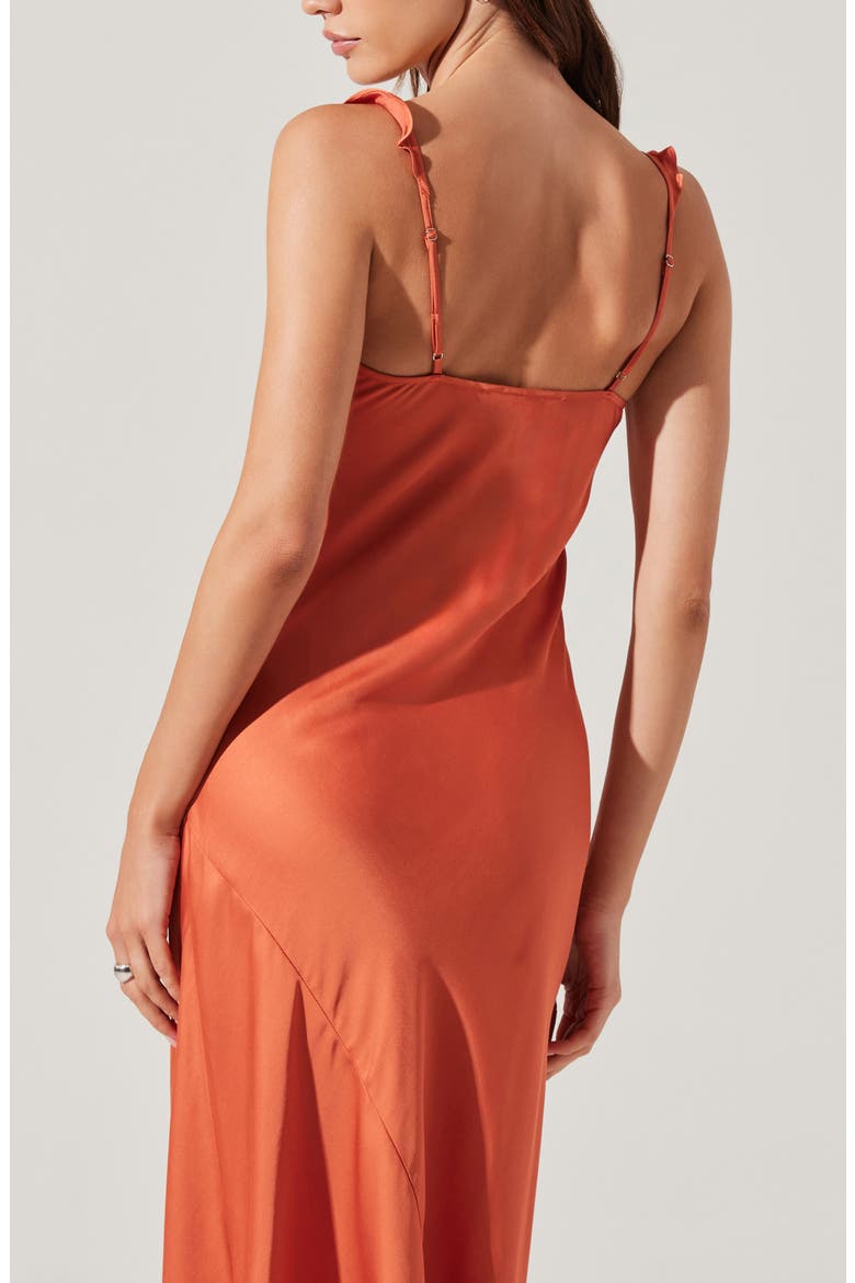 Zoie Ruffle Neck Satin Slipdress, Alternate, color, BRICK