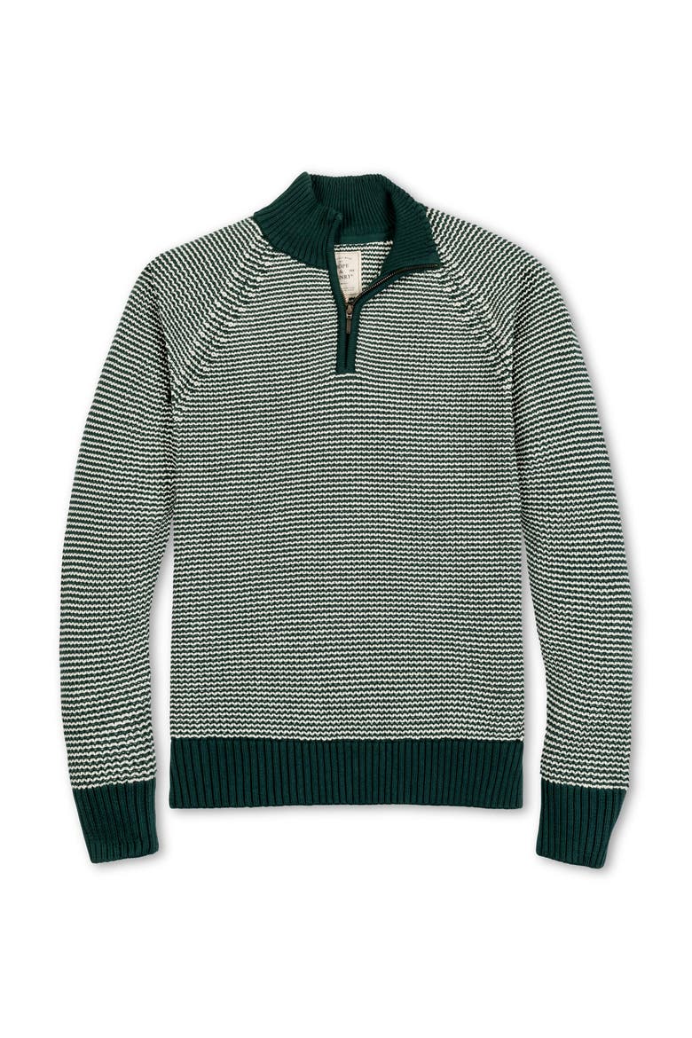Organic Half Zip Ski Pullover Sweater, Alternate, color, Deep Green Stripe