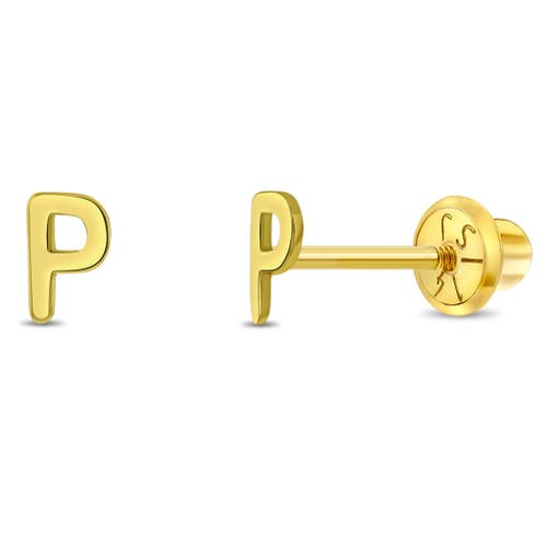 In Season Jewelry 14k Itsy Bitsy Initial Letter Earrings In Letter P