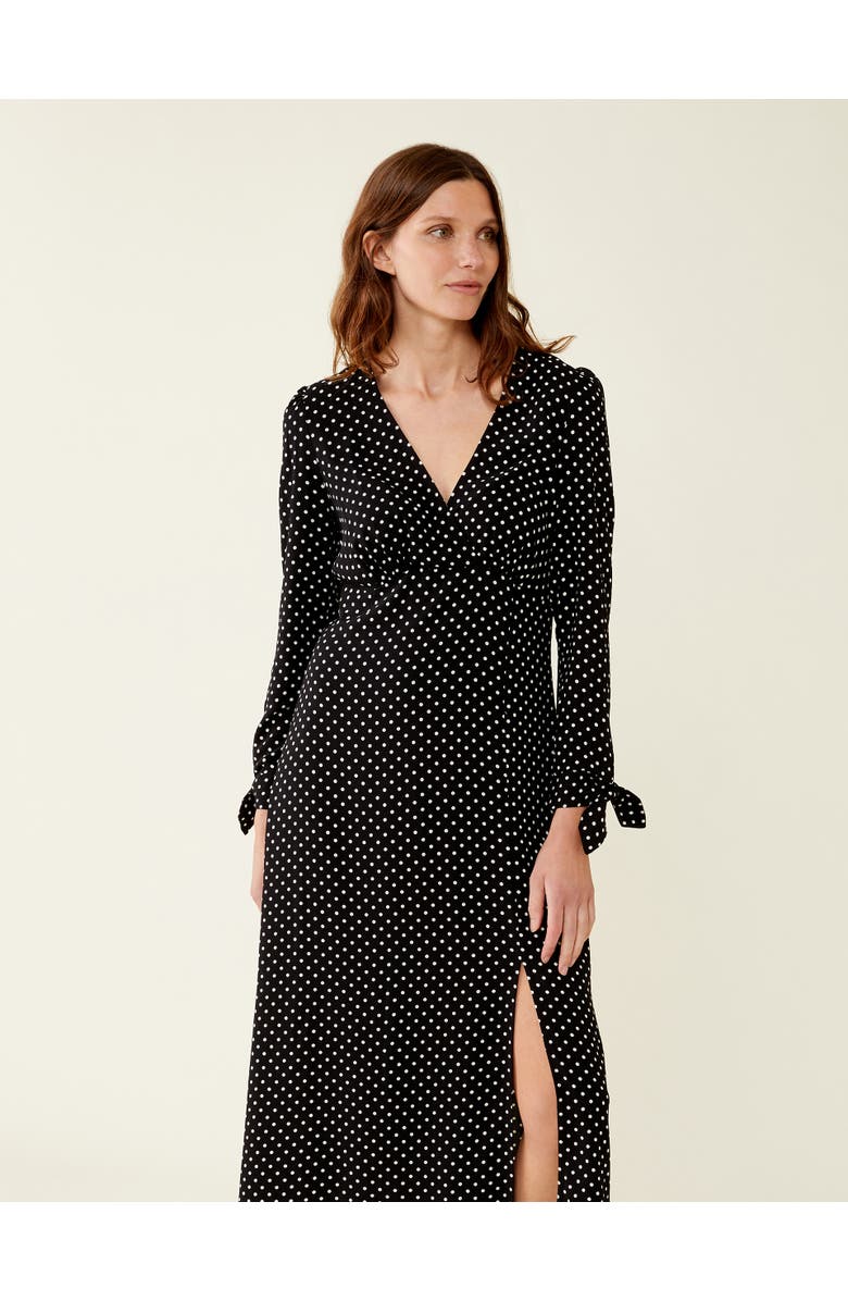 Finery London Laine Polka Dot Spot Midi Dress, Alternate, color, Black Spot