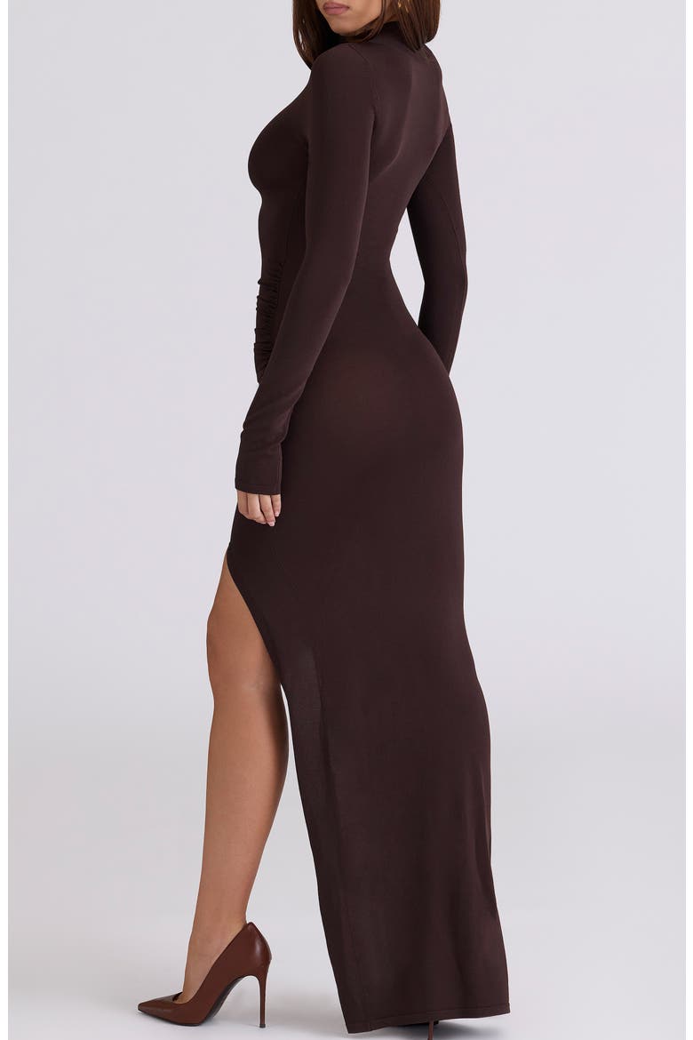 Anais Long Sleeve Mock Neck Knit Gown, Alternate, color, CHOCOLATE