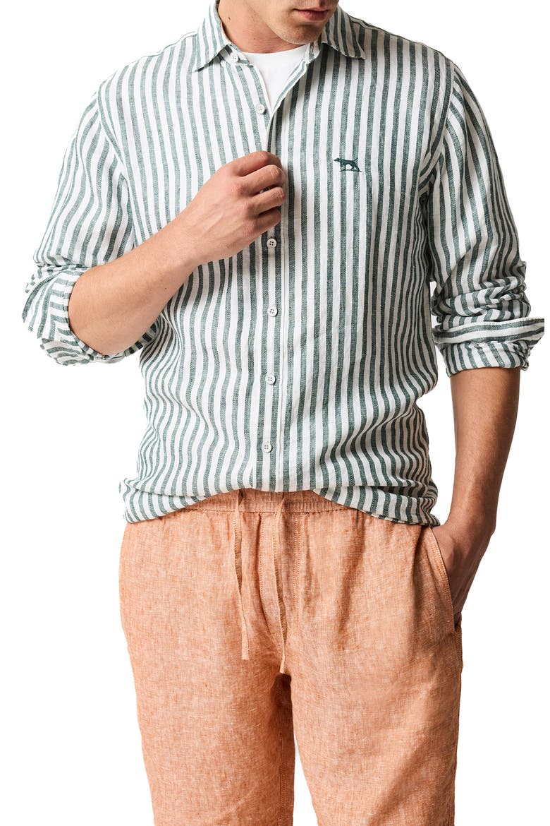 Seadown Original Fit Stripe Linen Button-Up Shirt, Main, color, FOREST