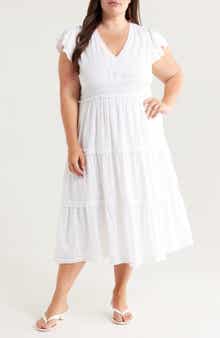 Chelsea28 Flutter Sleeve Clip Dot Tiered Midi Dress