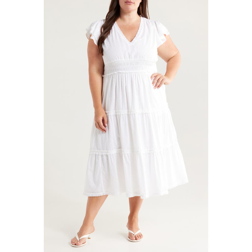 Chelsea28 Flutter Sleeve Clip Dot Tiered Midi Dress
