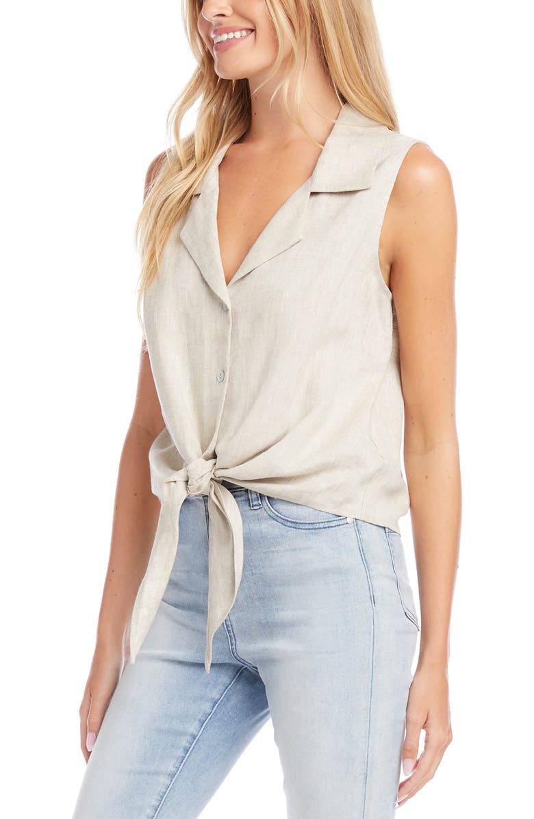 Karen Kane Tie Front Sleeveless Linen Top, Alternate, color, 