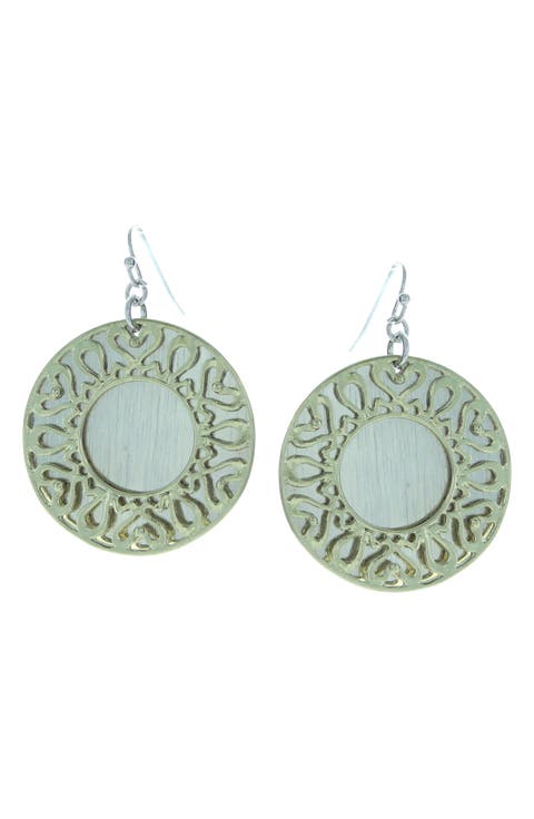 Mixed Metal Circle Drop Earrings