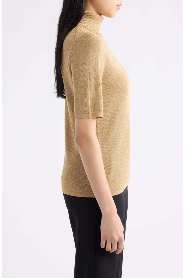 Metallic Short Sleeve Turtleneck Sweater, Alternate, color, LIGHT GOLD