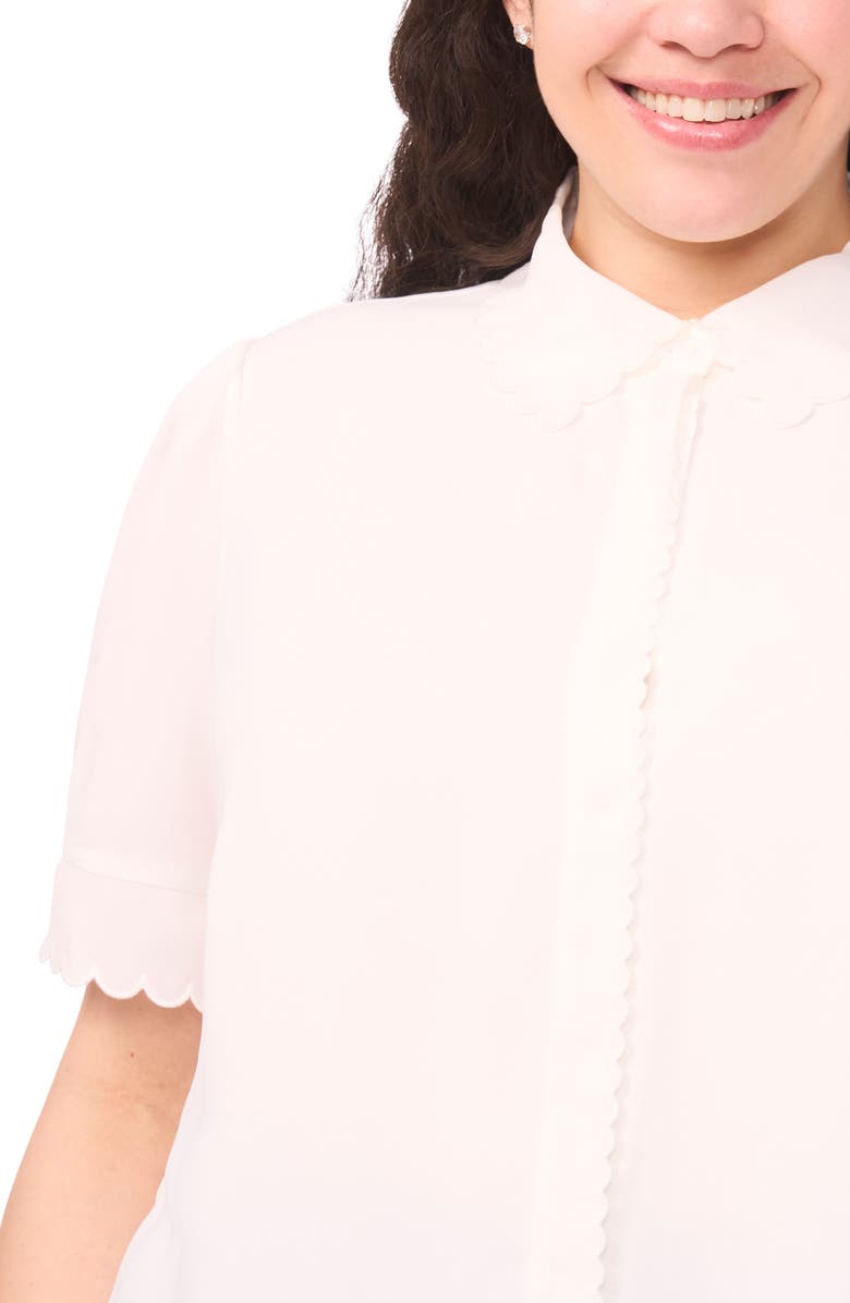 CeCe Scallop Collar Button-Up Top, Alternate, color, New Ivory